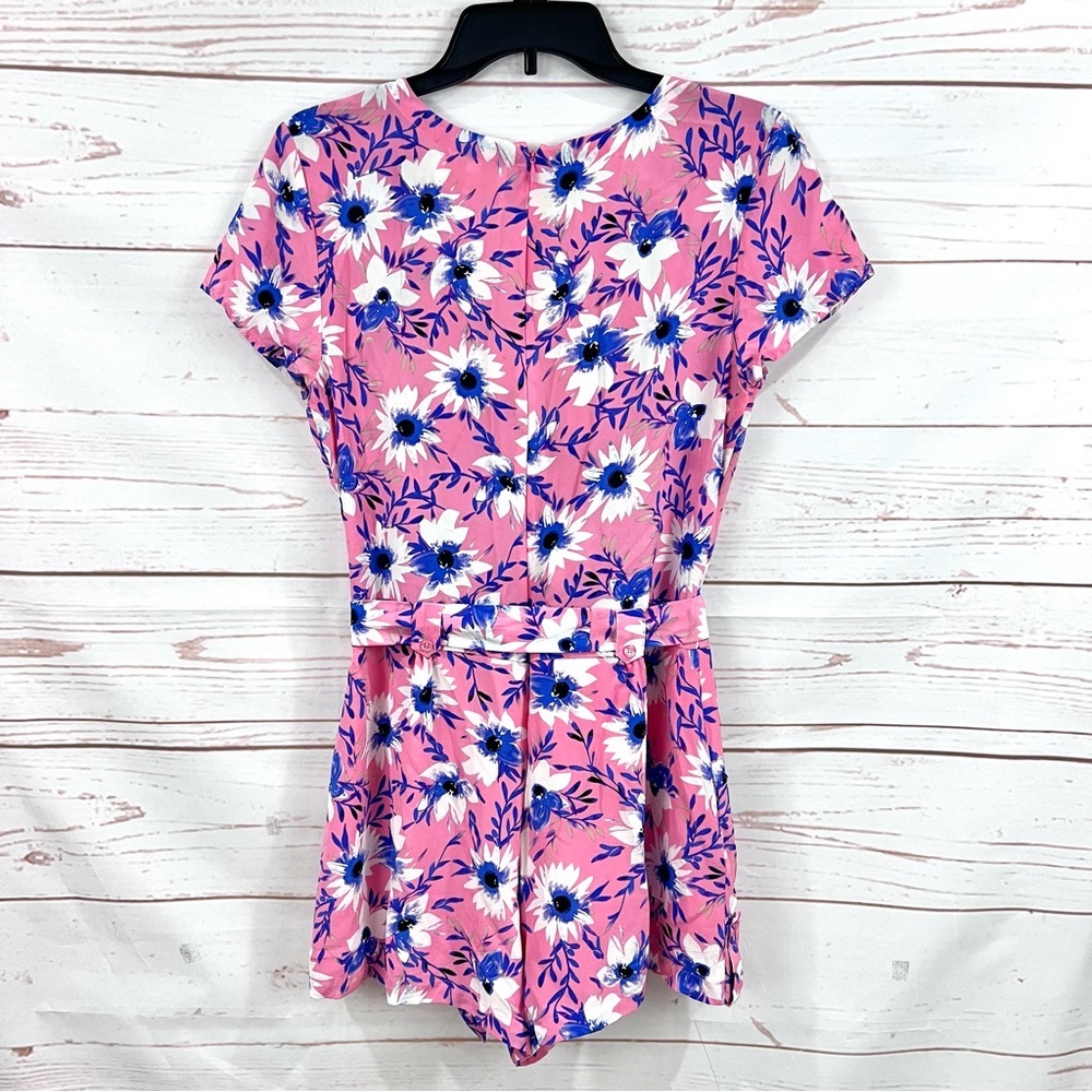 Yumi Kim Paradise Faux Wrap Surplice Romper Jumpsuit Pink Floral Safari Silk - Picture 6 of 16